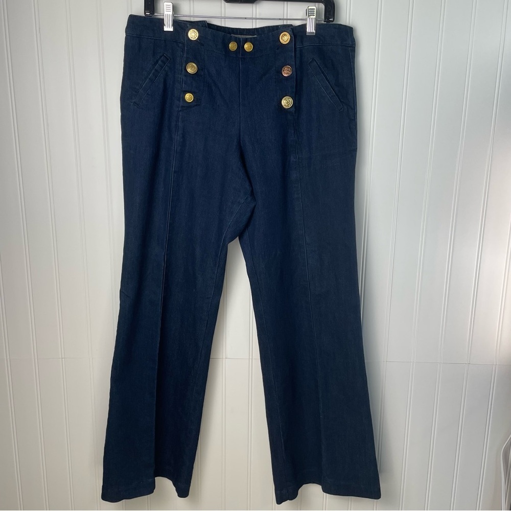 Kenar Nautical Wide Straight leg Dark Wash Sz 10 Front Button‎ Placket Closure